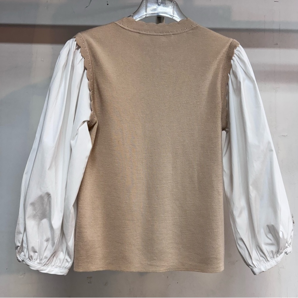 VERONICA BEARD Steffi Mixed Media Blouse size small merino wool - Picture 4 of 5